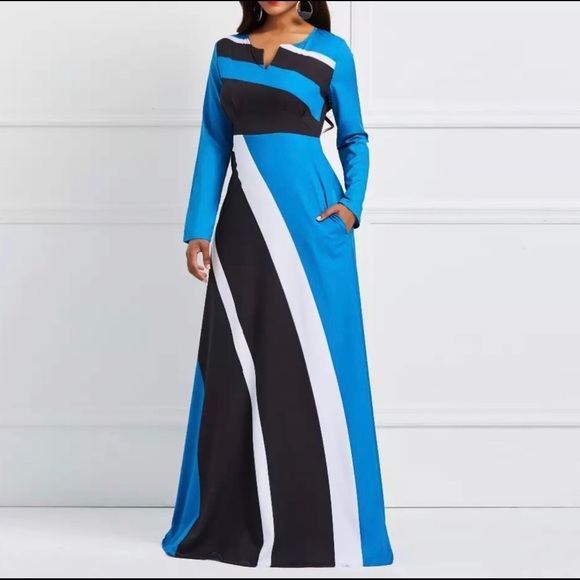 ‼️SOLD‼️NEW Elegant Stripe Color Block Long Maxi - Picture 4 of 8